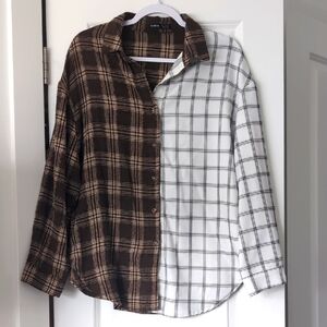 Shein Plaid Oversized Colorblock Button Up